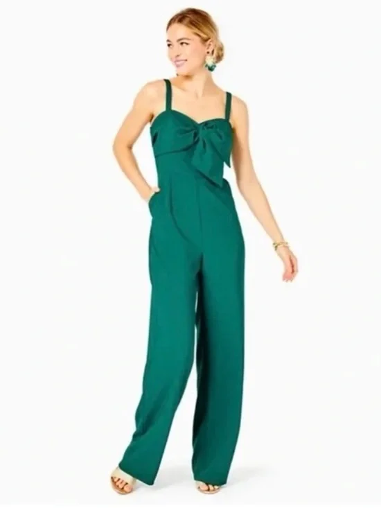 Lilly Pulitzer Teal Bow-Front Kavia Jumpsuit - Picture 2 of 10